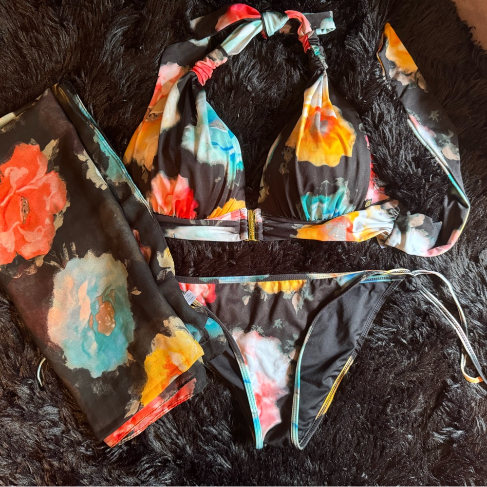 Aqua Black and Multicolor Bikini